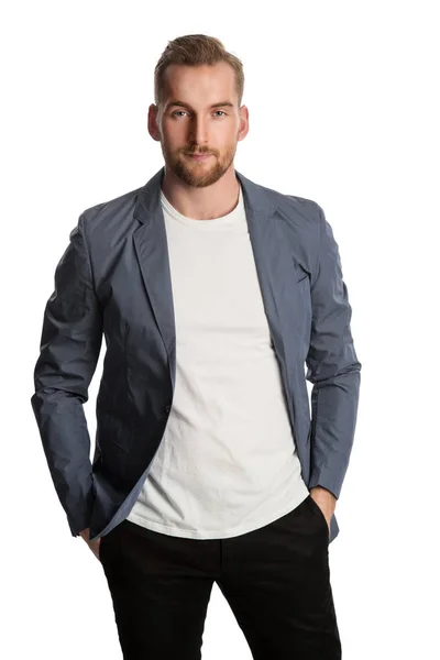 Yakışıklı bir adam gri ceketli — Stok fotoğraf