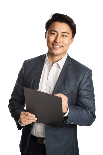 Smiling businessman with document — Stock Photo, Image