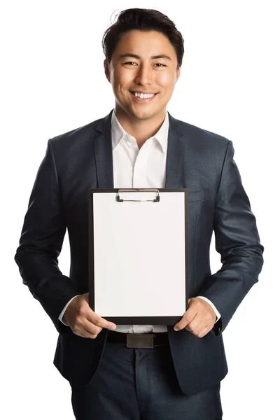 Homme d'affaires souriant avec document — Photo