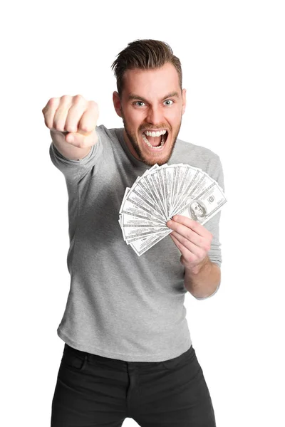 Shouting man with cash — Stock Photo, Image