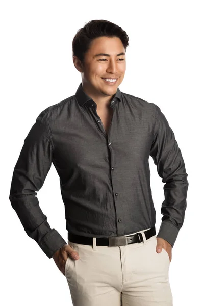 Happy smiling man in gray — Stock Photo, Image