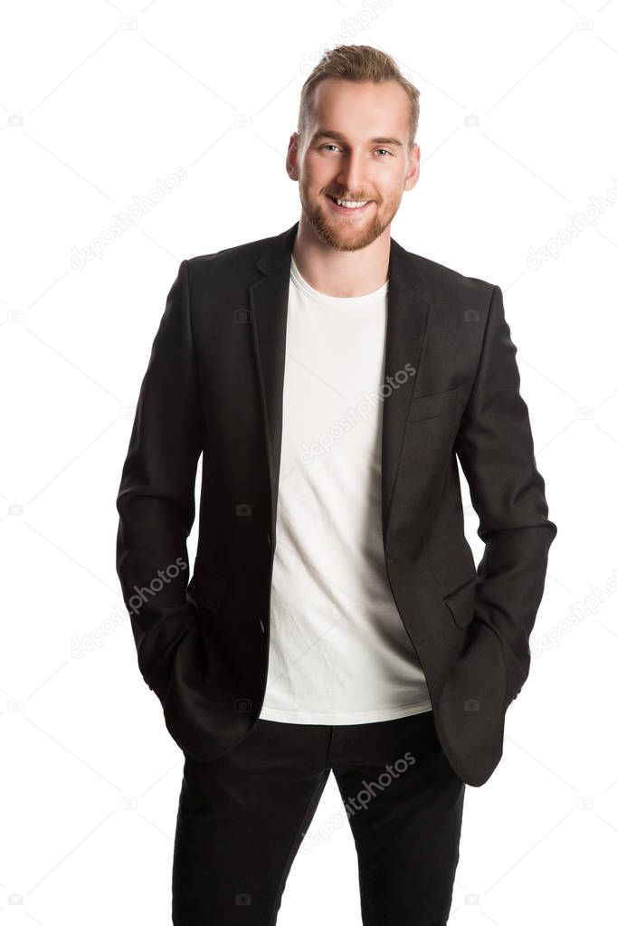 Smiling entrepreneur in black blazer