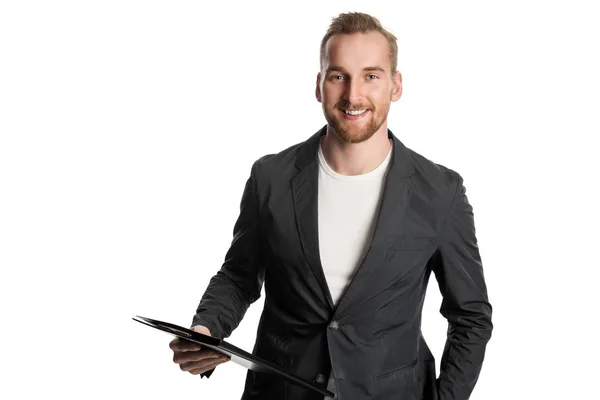 Smiling businessman with folder — Stock Photo, Image