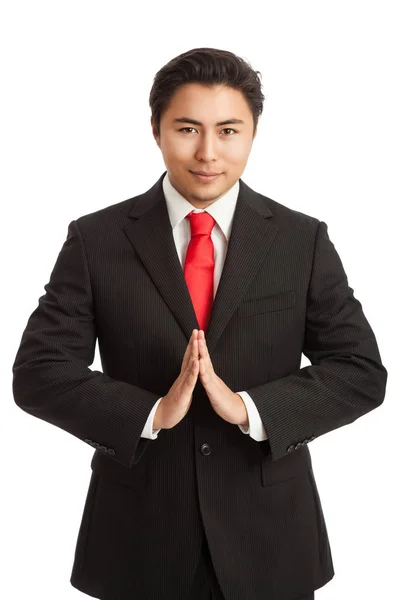 Hombre de negocios rezando con corbata roja — Foto de Stock