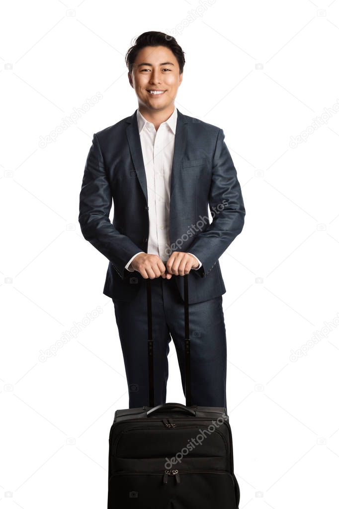 Traveling business person smiling
