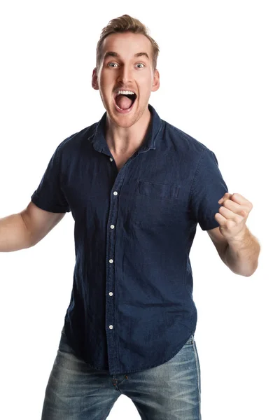 Man shouting with arms raised — Stock Photo, Image