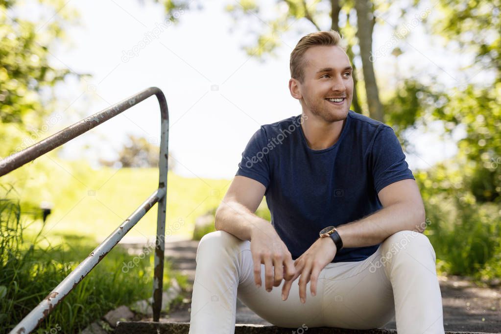 Portrait of a calm man outdoors