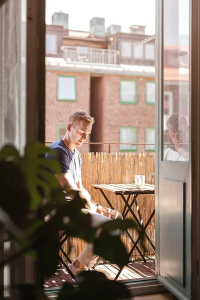 Calm man drinking coffee in the morning — Stock Photo, Image