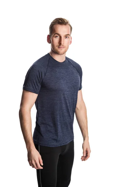 Blonde Man Wearing Workout Clothing Standing White Background Staring Camera — Stock Photo, Image