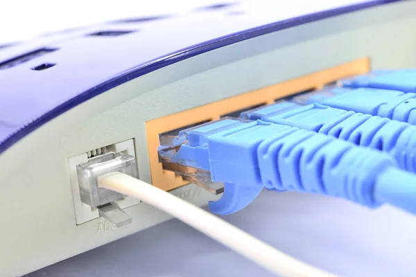 ADSL Line Connector and LAN Line on Network Device