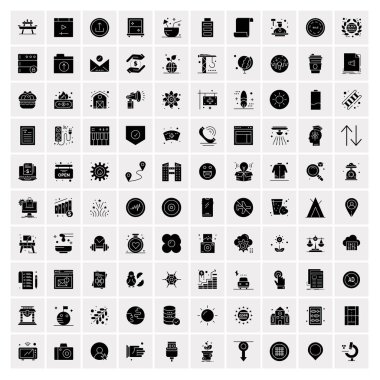 100 Business Solid Glyph simgesinden oluşan bir set