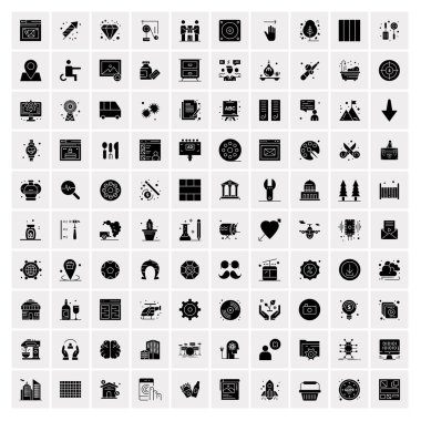 100 Business Solid Glyph simgesinden oluşan bir set