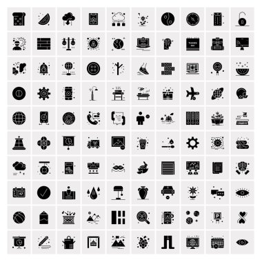 100 Business Solid Glyph simgesinden oluşan bir set