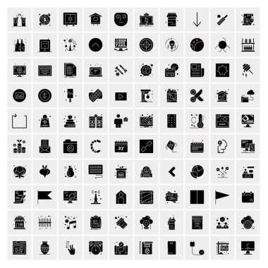 100 Business Solid Glyph simgesinden oluşan bir set