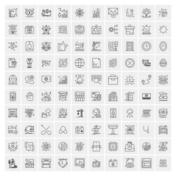 100 универсальных икон черной линии на белом фоне — стоковый вектор