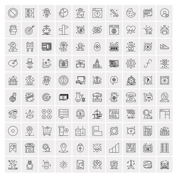 100 iconos universales de línea negra sobre fondo blanco — Archivo Imágenes Vectoriales