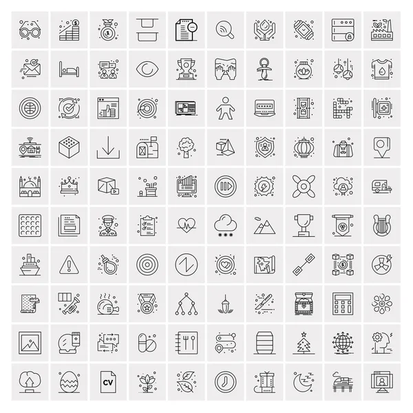 100 Uniwersalnych ikon czarnej linii na białym tle — Wektor stockowy