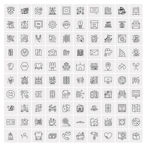 100 iconos universales de línea negra sobre fondo blanco — Archivo Imágenes Vectoriales