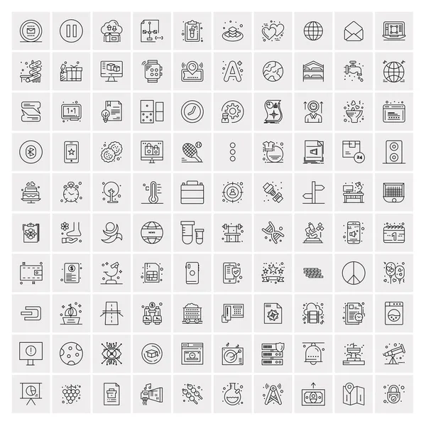 Набор из 100 универсальных современных тонких линий икон для мобильных телефонов и Интернета . — стоковый вектор