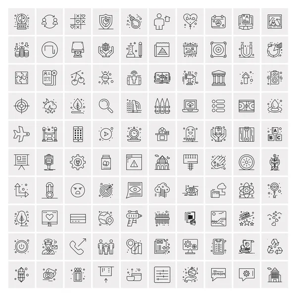 Набор из 100 универсальных современных тонких линий икон для мобильных телефонов и Интернета . — стоковый вектор