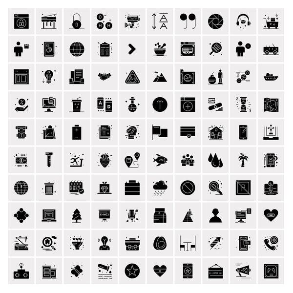 100 Business Icon Solid Glyph Vector Illustration