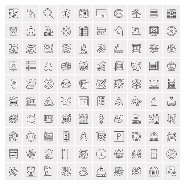 100 Universal Black Line Icons on White Background — Stock Vector