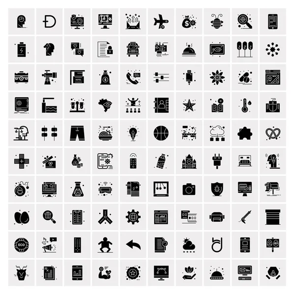 100 iconos de negocio sólidos para la tela y el material de impresión — Archivo Imágenes Vectoriales