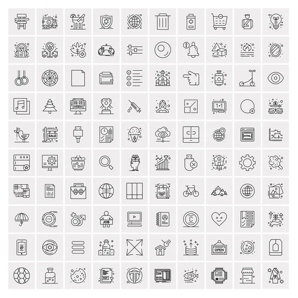 Packung mit 100 universellen Liniensymbolen für Mobile und Web — Stockvektor