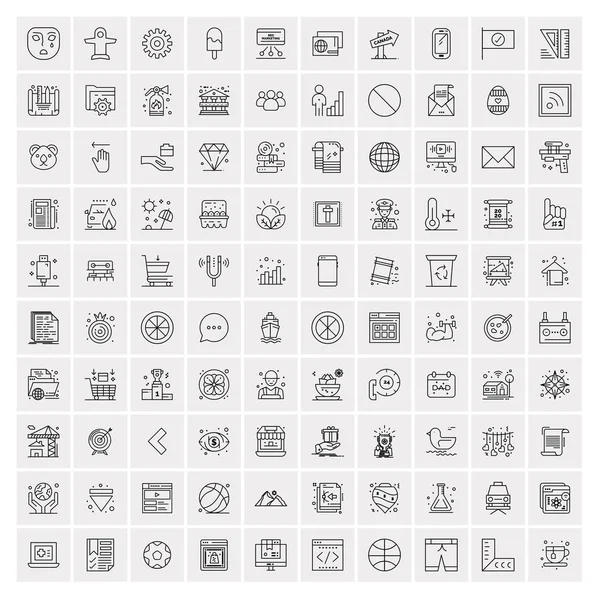 100 icônes universelles de ligne noire sur fond blanc — Image vectorielle
