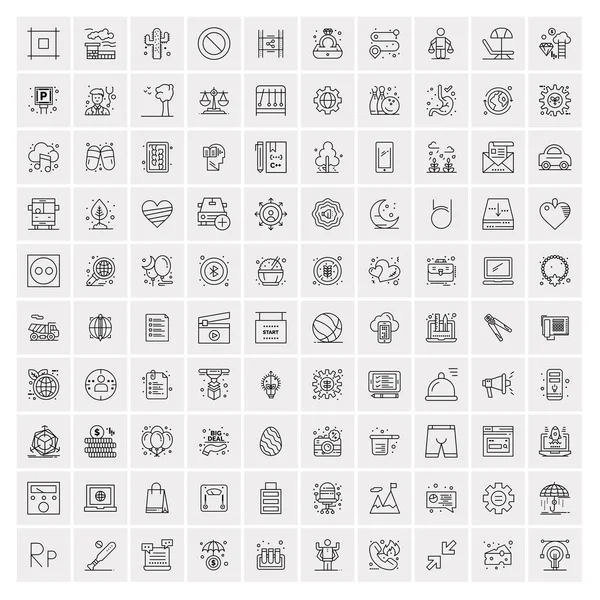 100 iconos universales de línea negra sobre fondo blanco — Archivo Imágenes Vectoriales