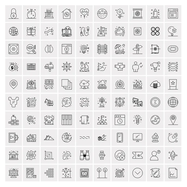 100 iconos universales de línea negra sobre fondo blanco — Archivo Imágenes Vectoriales