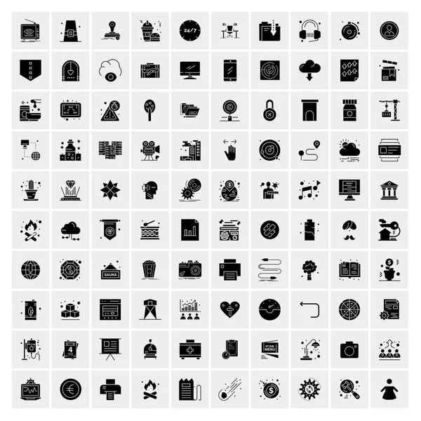 100个用于网络和印刷品的固体商业图标 — 图库矢量图片