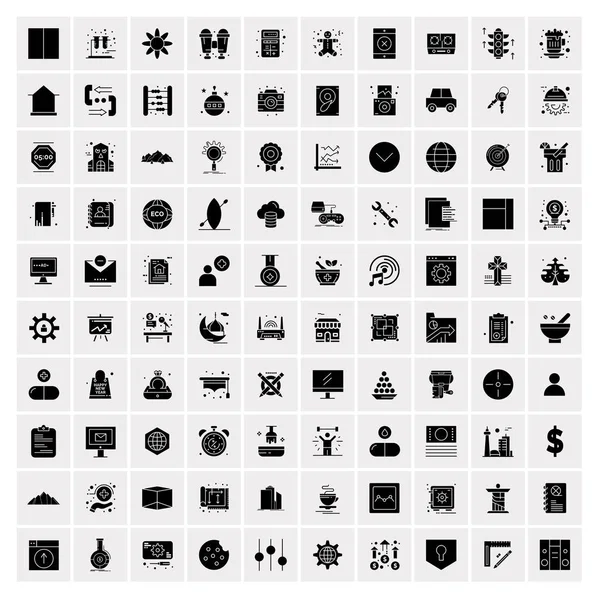 100 iconos de negocio sólidos para la tela y el material de impresión — Vector de stock