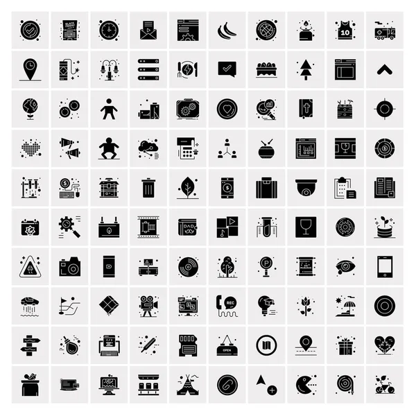 Conjunto de 100 iconos de glifos sólidos de negocios — Vector de stock