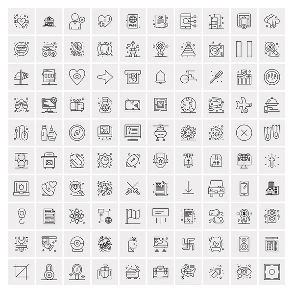 100 iconos universales de línea negra sobre fondo blanco — Vector de stock