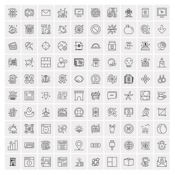 100 iconos universales de línea negra sobre fondo blanco — Archivo Imágenes Vectoriales