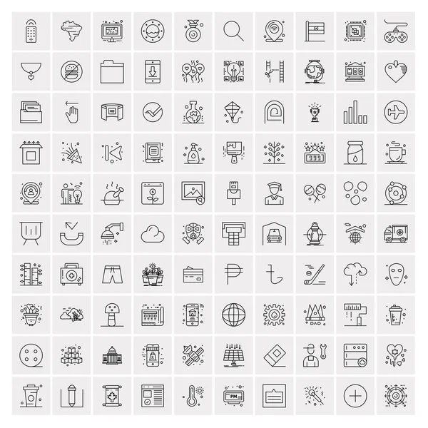 100 iconos universales de línea negra sobre fondo blanco — Archivo Imágenes Vectoriales