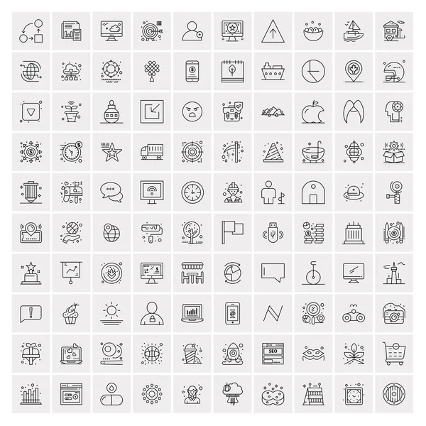 100 iconos universales de línea negra sobre fondo blanco — Vector de stock