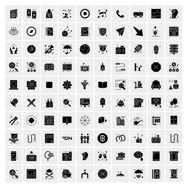 Ensemble de 100 icônes de glyphe solide d'affaires — Image vectorielle