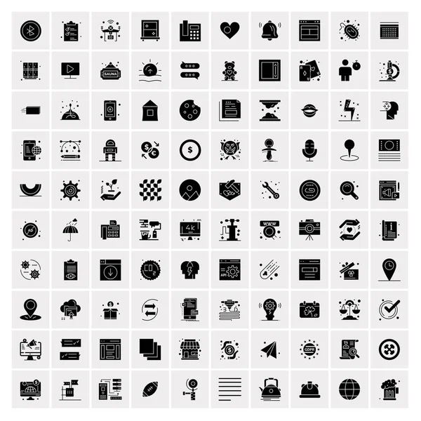 100 iconos de negocio sólidos para la tela y el material de impresión — Vector de stock