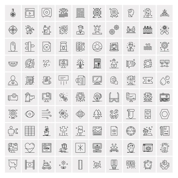 Conjunto de 100 ícones de linha de negócios criativos — Vetor de Stock