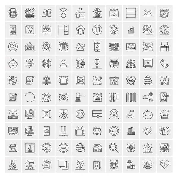 100 универсальных икон черной линии на белом фоне — стоковый вектор