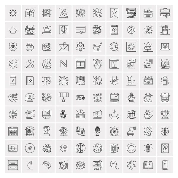 Zestaw 100 uniwersalnych nowoczesnych ikon cienkiej linii do telefonów komórkowych i sieci Web. — Wektor stockowy