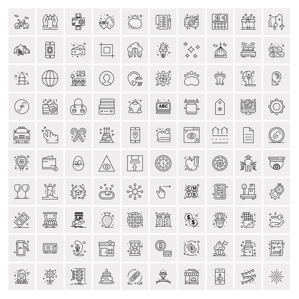 Ensemble de 100 icônes modernes universelles de ligne mince pour mobile et Web . — Image vectorielle