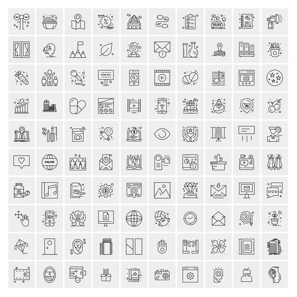 100 iconos universales de línea negra sobre fondo blanco — Archivo Imágenes Vectoriales