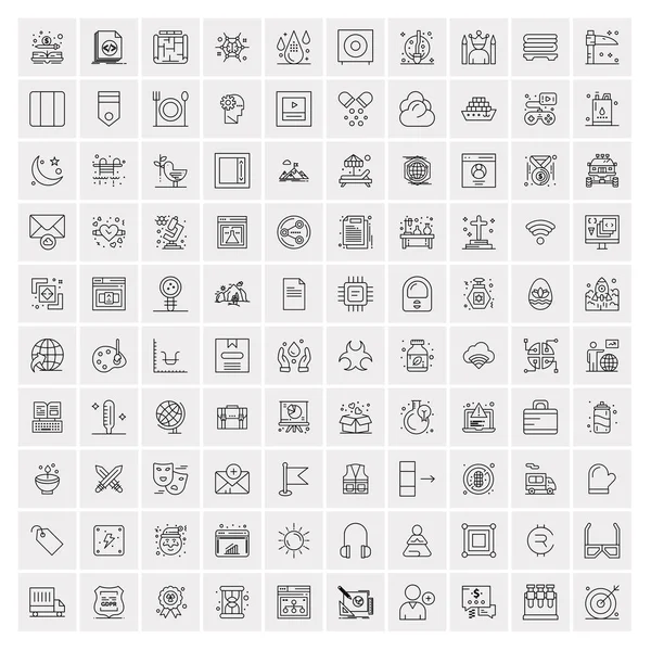 100 iconos universales de línea negra sobre fondo blanco — Archivo Imágenes Vectoriales