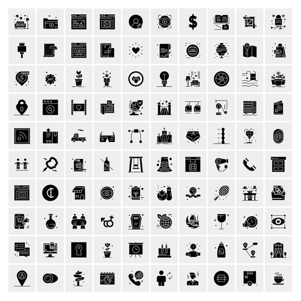 Ensemble de 100 icônes solides universelles — Image vectorielle