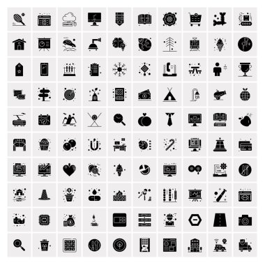 100 Business Solid Glyph simgesinden oluşan bir set