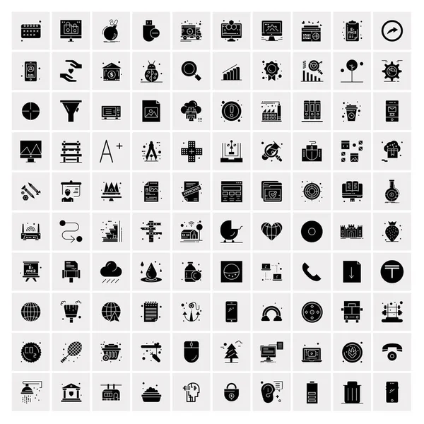 Set di 100 icone di Glyph solido aziendale — Vettoriale Stock