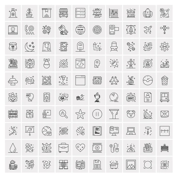 Pacote de 100 Ícones de Linha Universal para Celular e Web — Vetor de Stock